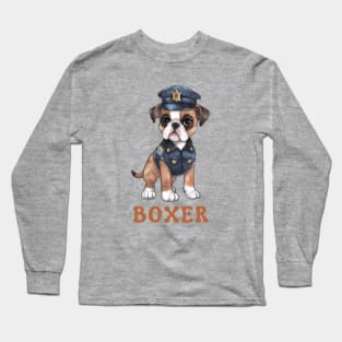 Boxer Dog in Police Uniform Long Sleeve T-Shirt